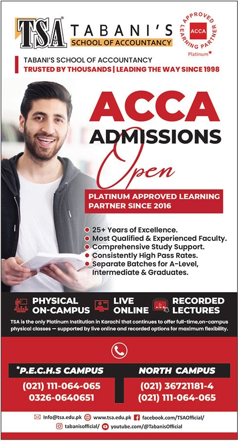 Admission Open in Tabani's School of Accounting Karachi